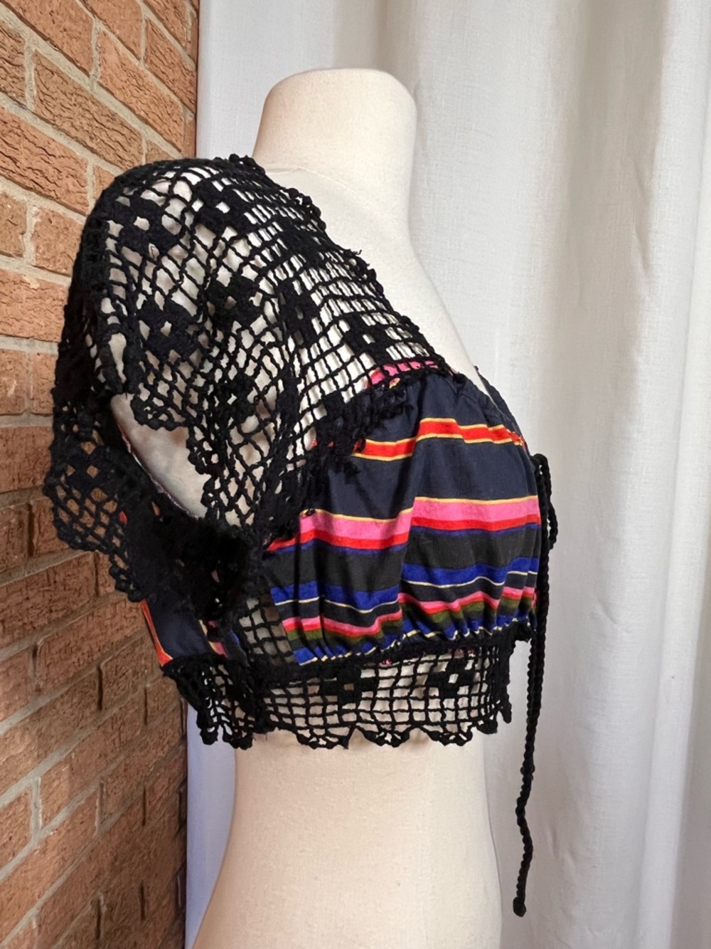 Free People Aruba Crochet Crop Top Boho Striped Black Size S - Picture 5 of 9